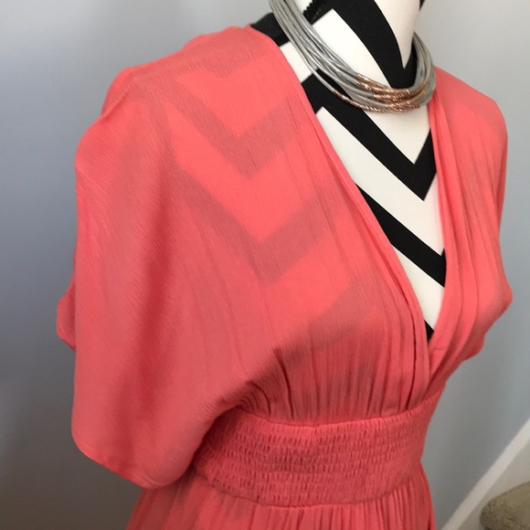 Coral V Neck Maxi Dress - Picture 4 of 8